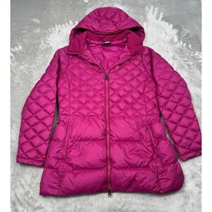 North Face 550 Puffer Jacket Womens Large Pink Hooded Goose Down Parka Coat